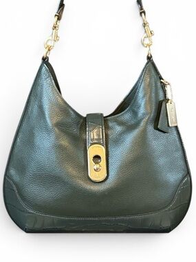 COACH Amber Pebble and Exotic Leather Hobo Shoulder Bag in Ivy